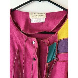 Vintage Just Me Charlene Patchwork Cardigan Duster‎ Sz XL Snaps Pockets Relaxed